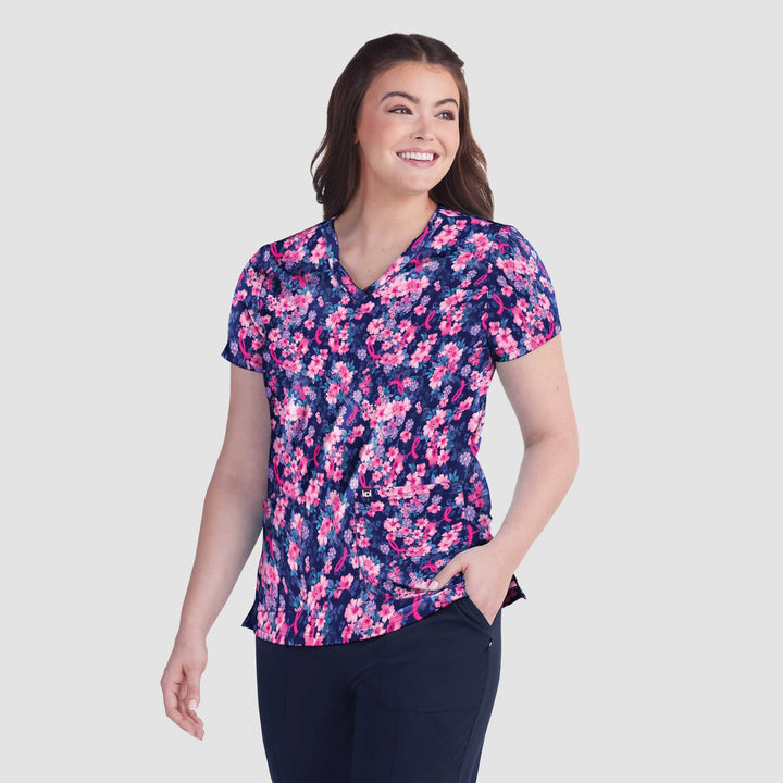 Womens Printed Scrub Top - Sweet Blossom - XXS | XS