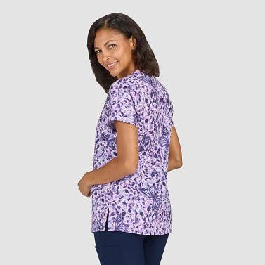 Womens Koi Printed Scrub Top - Butterfly French Lavender - XXS | XS