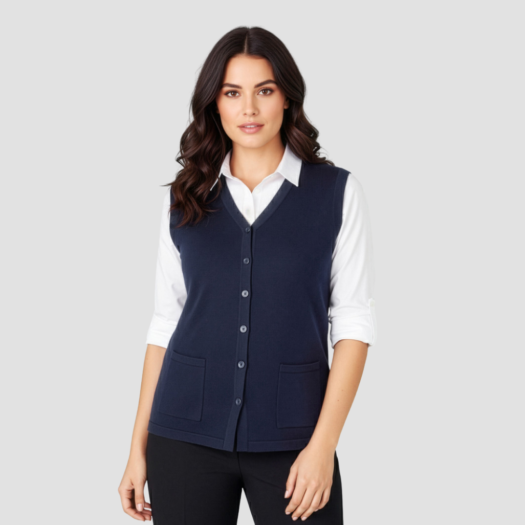 CK961LV - Womens Fashion Biz Button Front Knit Vest