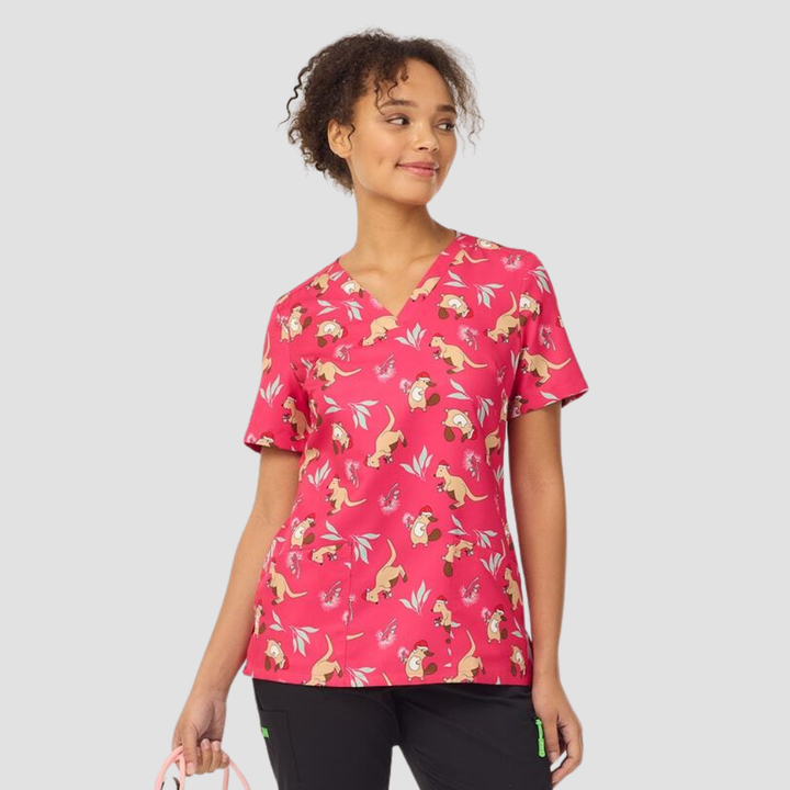 CATL1K - Womens NNT Native Xmas Print Scrub Top
