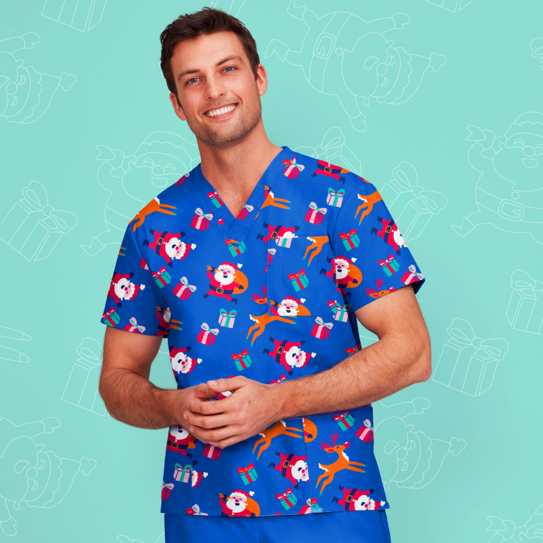 Bizcare Men's Christmas Scrub Top - Santa