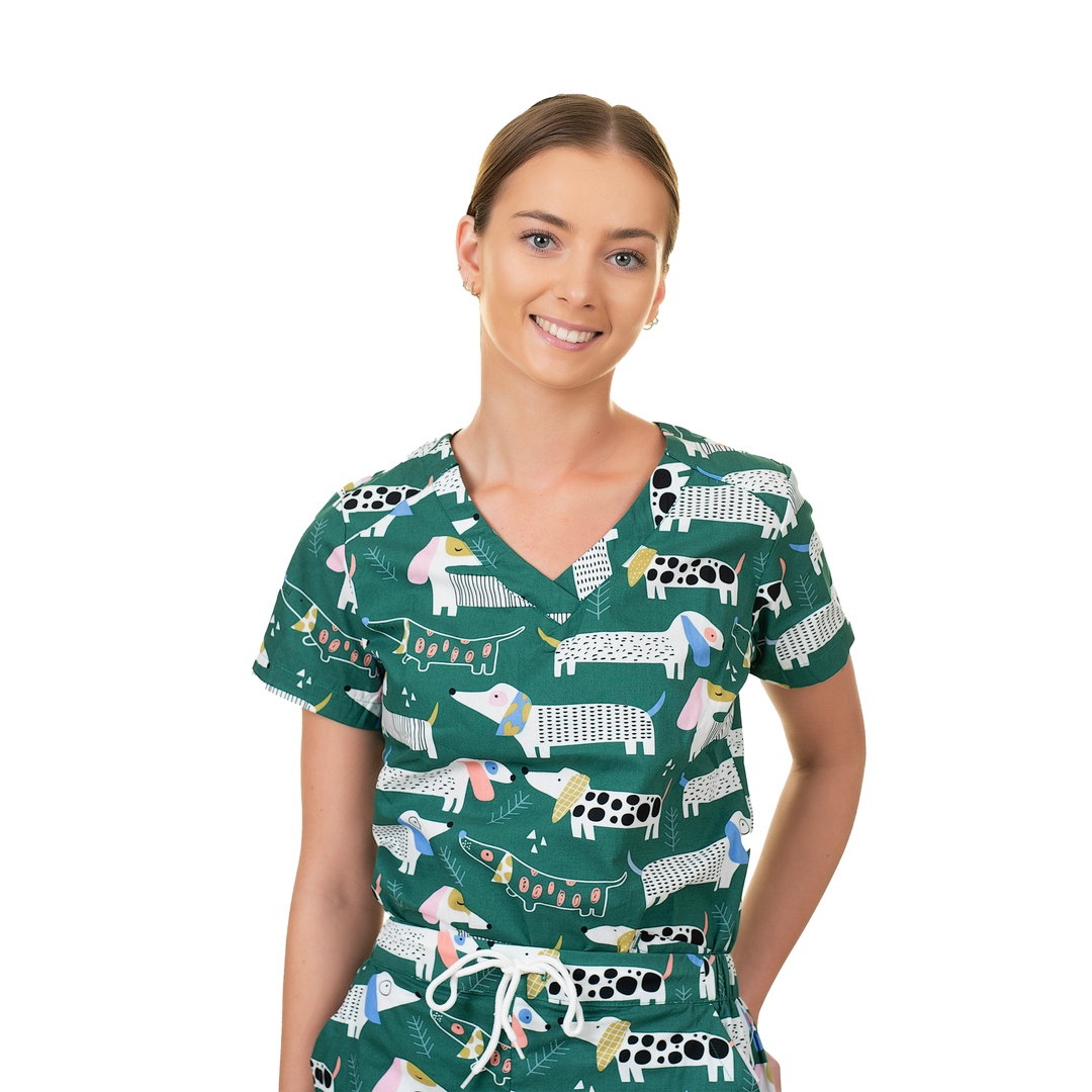 Unisex Shiftready Dogs on the Green Scrub Top