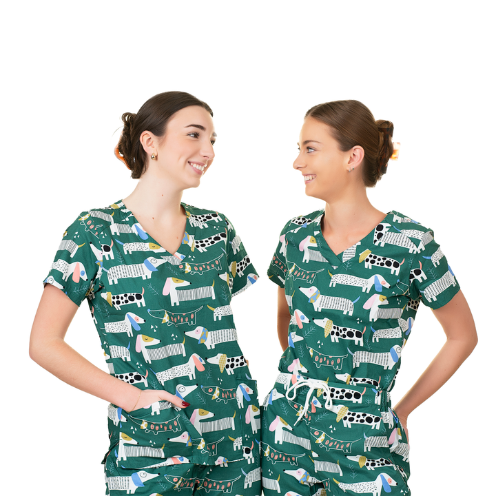 Unisex Shiftready Dogs on the Green Scrub Set