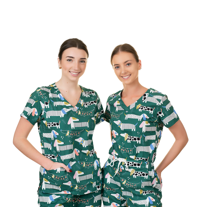 Unisex Shiftready Dogs on the Green Scrub Set
