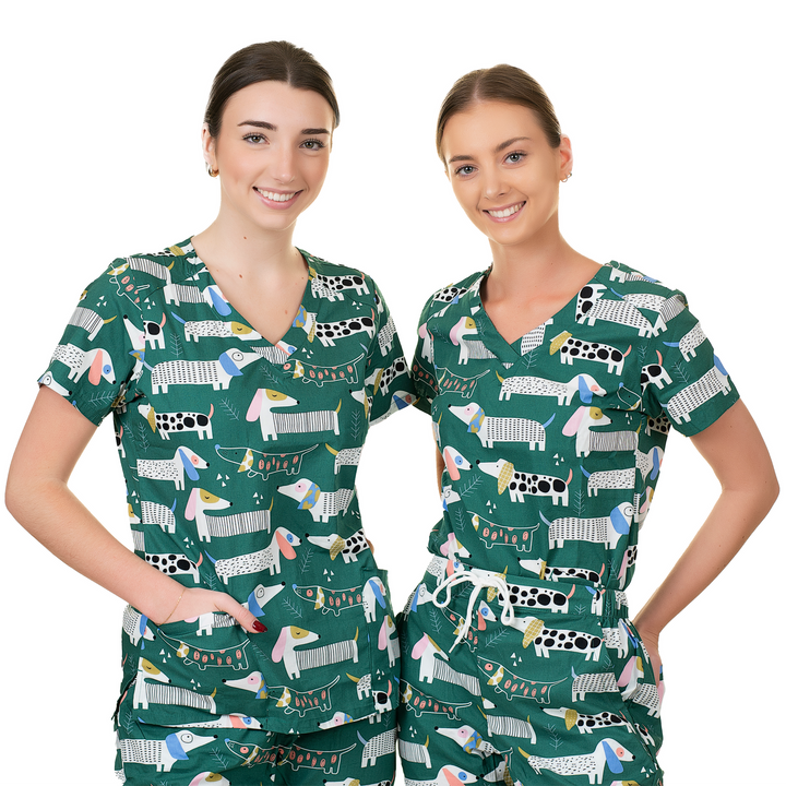 Unisex Shiftready Dogs on the Green Scrub Top