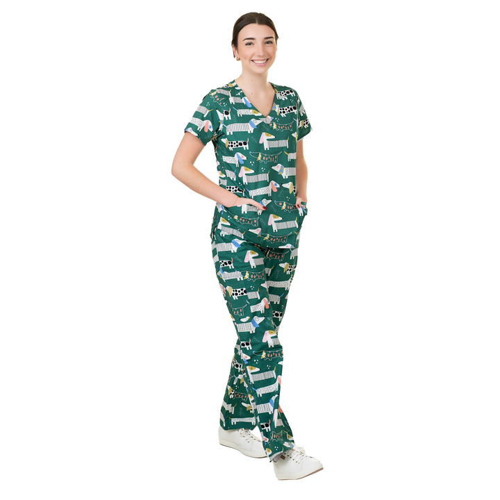 Unisex Shiftready Dogs on the Green Scrub Set