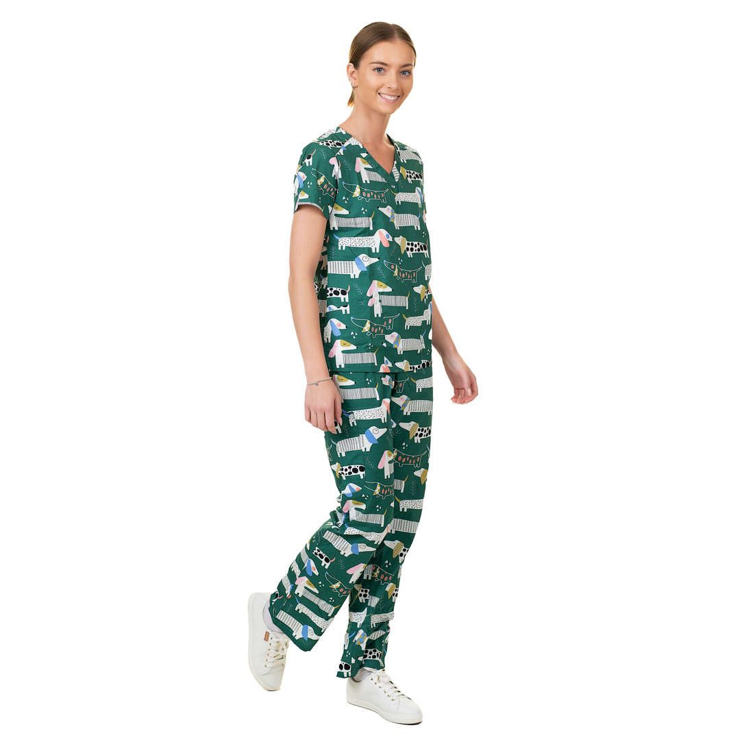 Unisex Shiftready Dogs on the Green Scrub Set