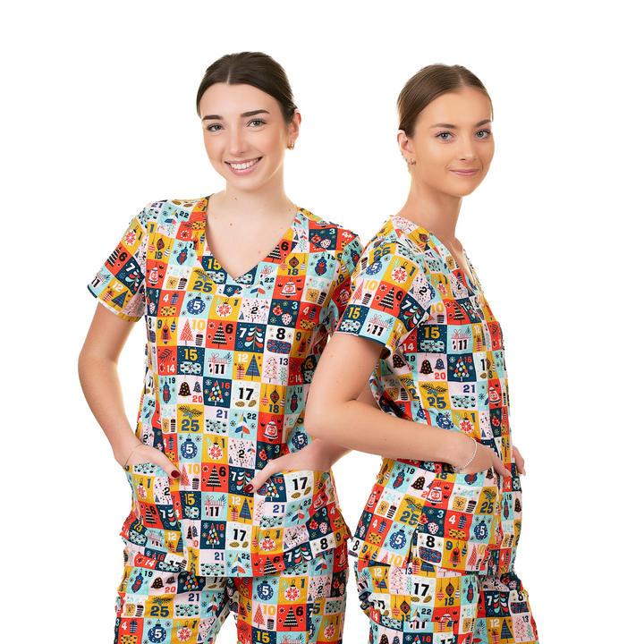 Shiftready Christmas Scrub Top - Advent Calendar