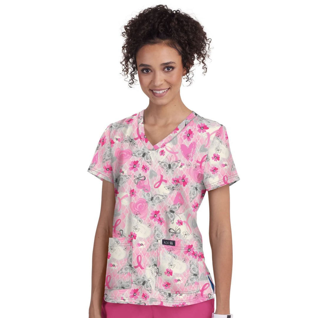 Womens Printed Scrub Top - Pretty Ribbon - XXS