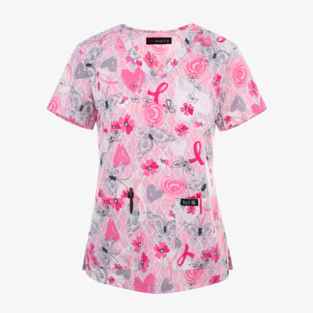Womens Printed Scrub Top - Pretty Ribbon - XXS