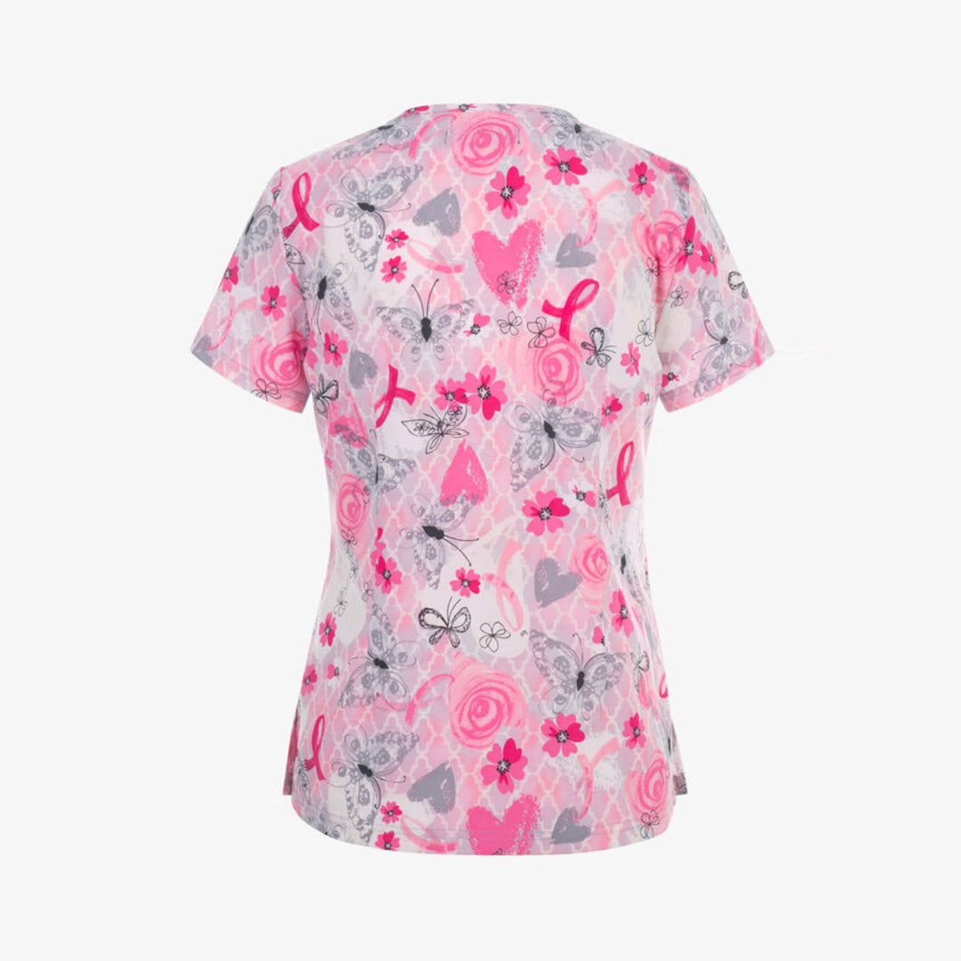 Womens Printed Scrub Top - Pretty Ribbon - XXS