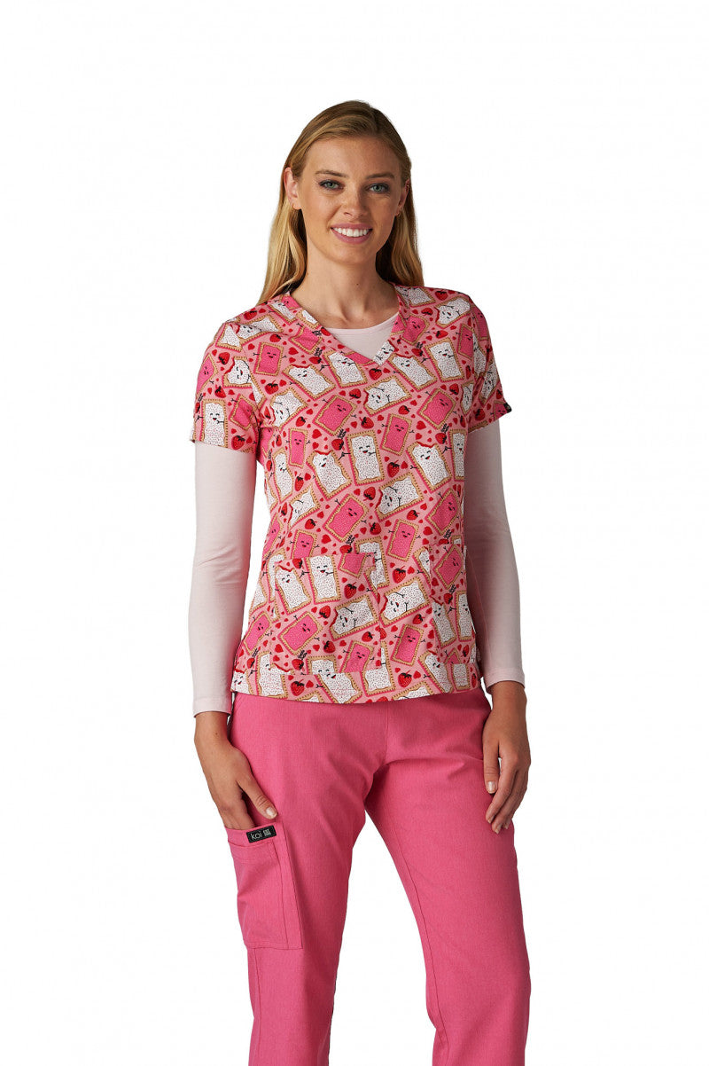 Koi Womens Printed Scrub Top - I Love You From The Bottom Of My Tart