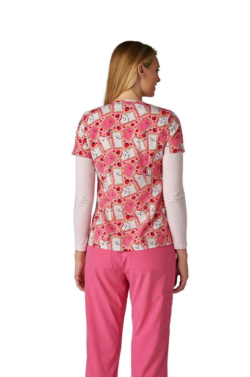 Koi Womens Printed Scrub Top - I Love You From The Bottom Of My Tart