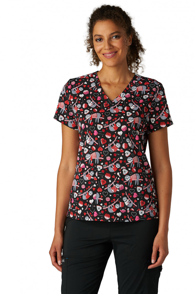 Koi Womens Printed Scrub Top - Sloths Kind Of Love
