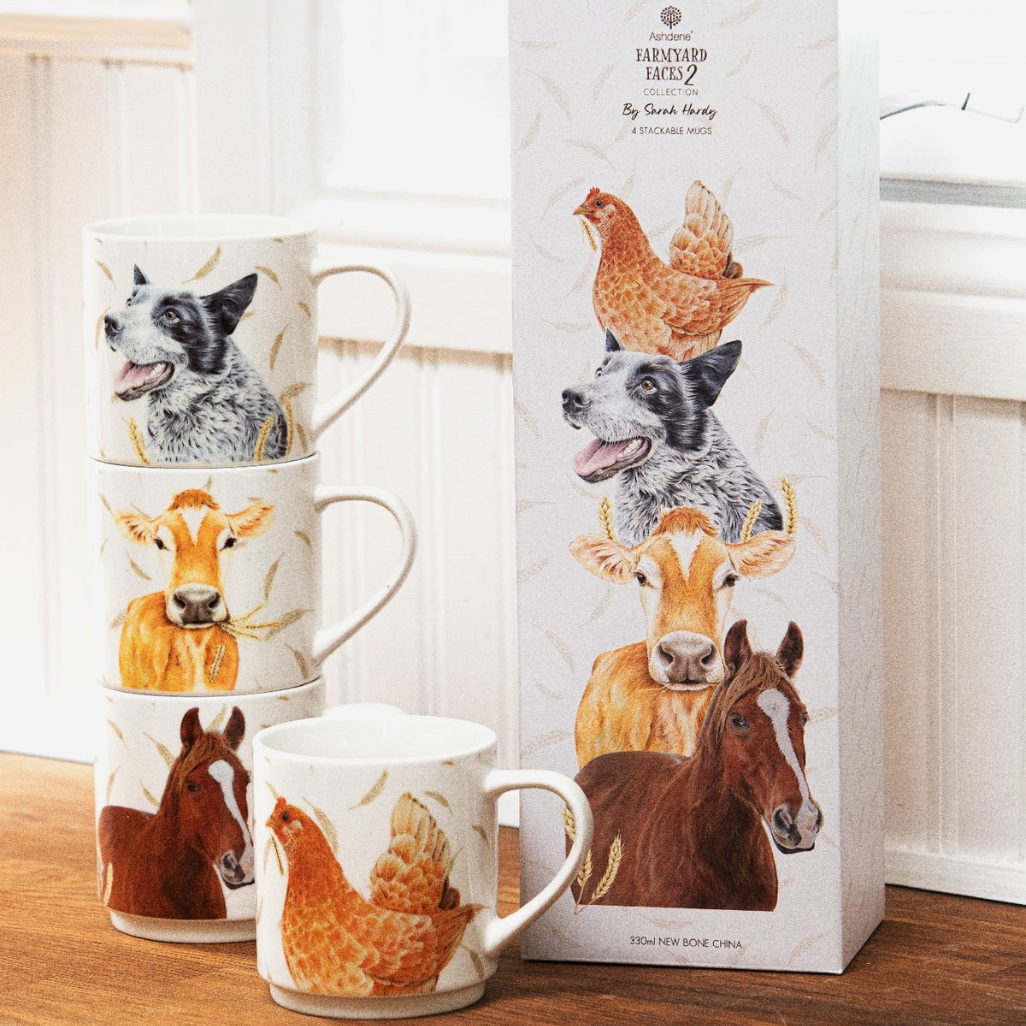 Farmyard Faces 2 Stackable 4pk Mugs