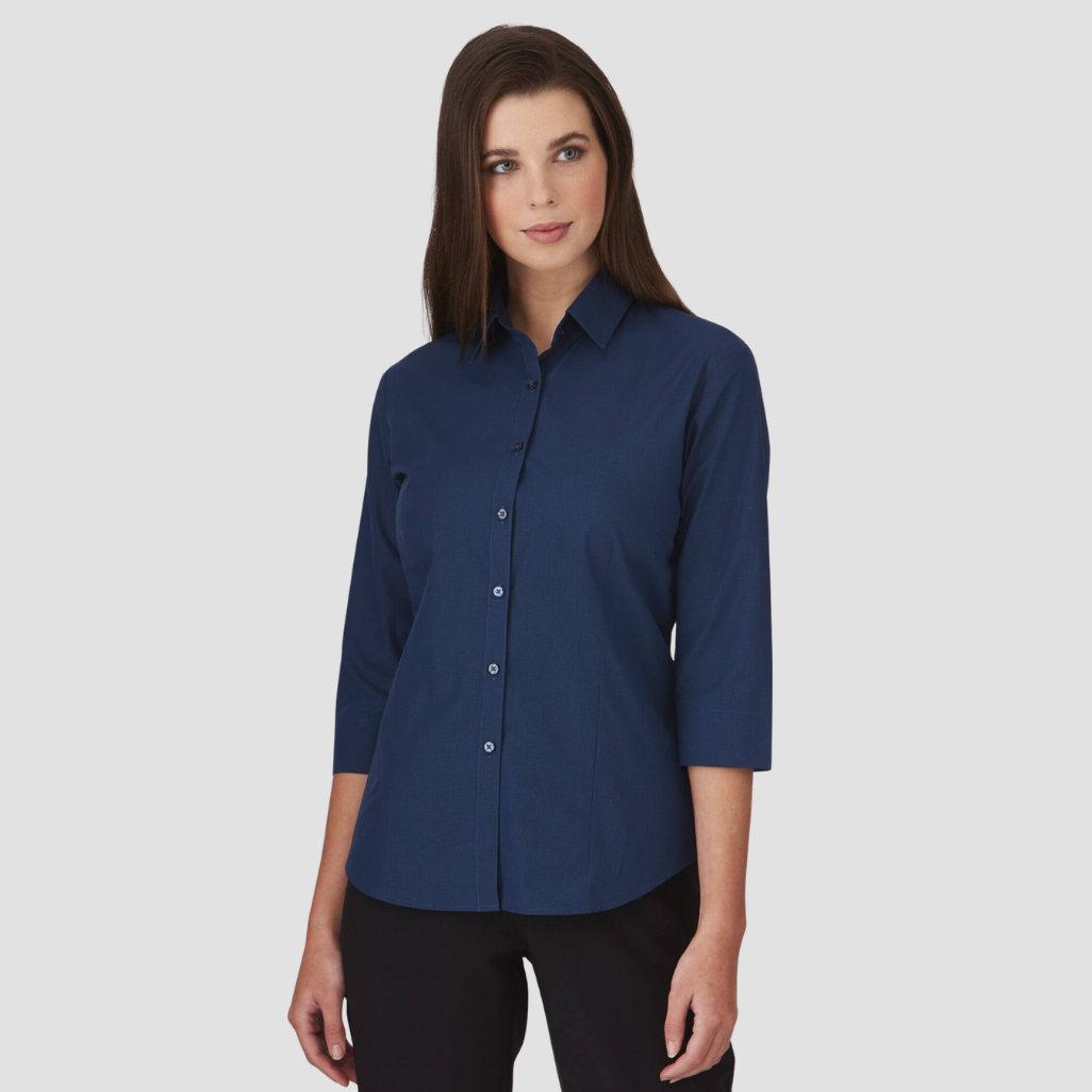 2121 - Womens City Collection Micro Check 3/4 sleeve shirt