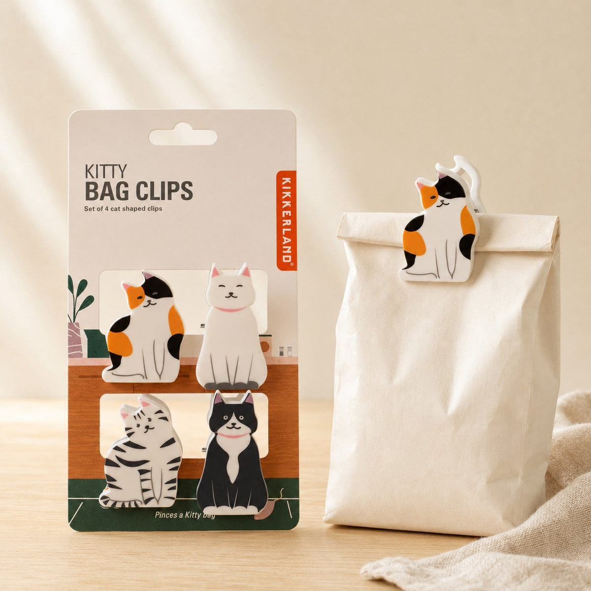 Kikkerland Kitty Bag Clips 4pcs Set Multi-Coloured