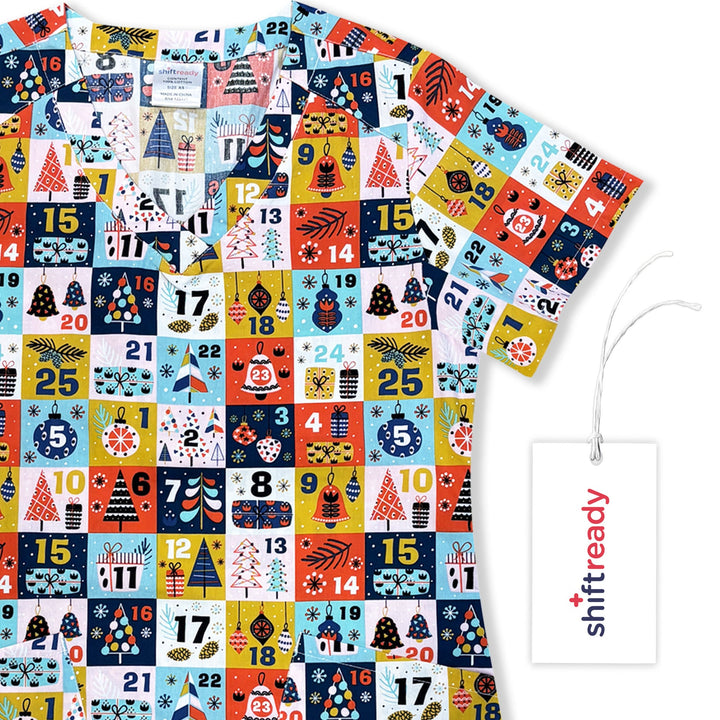 Shiftready Christmas Scrub Top - Advent Calendar