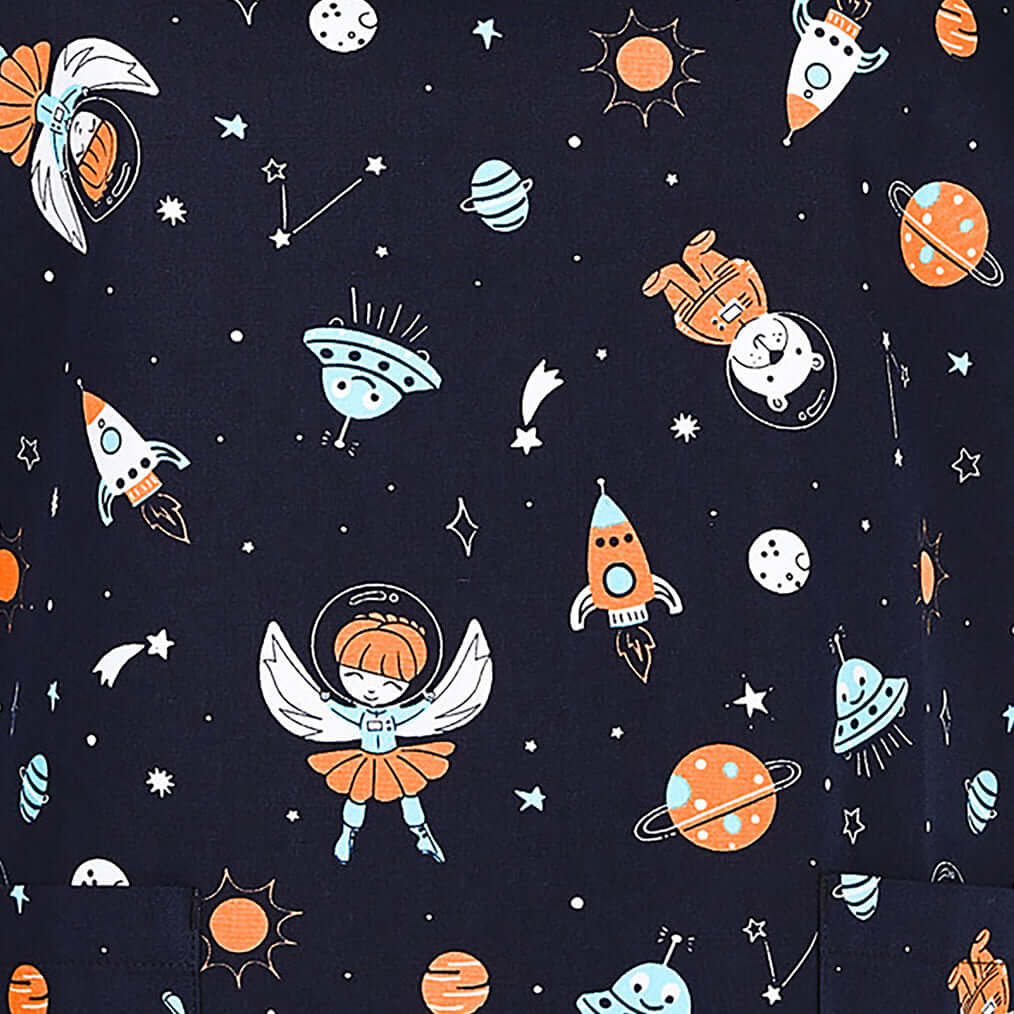 Mens Printed Scrub Top - Space Party - XS