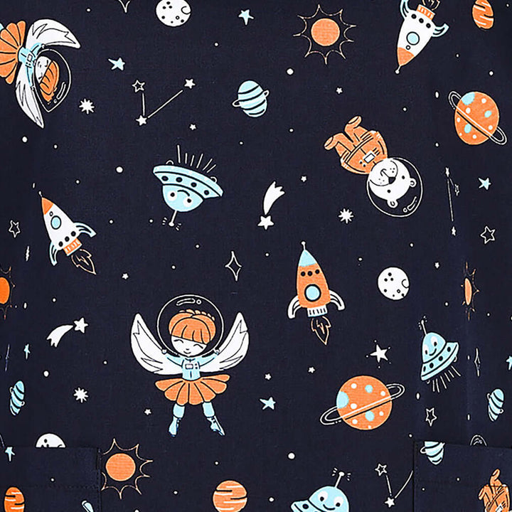 Mens Printed Scrub Top - Space Party - XS