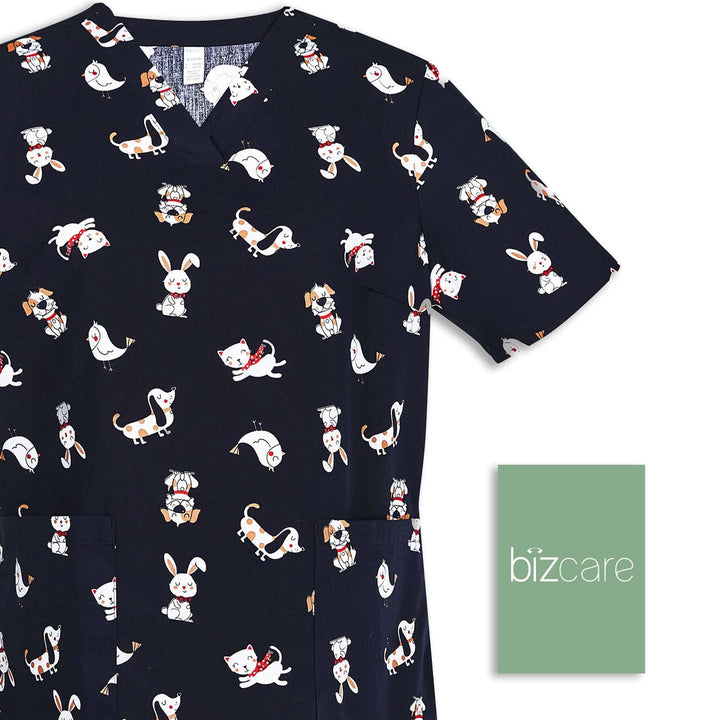 Womens Printed Scrub Top - Best Friends - 2XL | 3XL