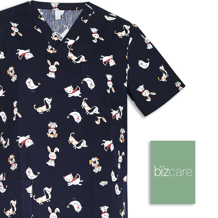 Mens Printed Scrub Top - Best Friends - XS | 3XL