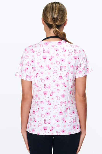 Womens Printed Scrub Top - Breast Cancer Awareness