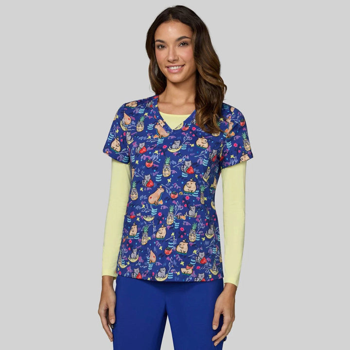 Koi Womens Printed Scrub Top - Capybara