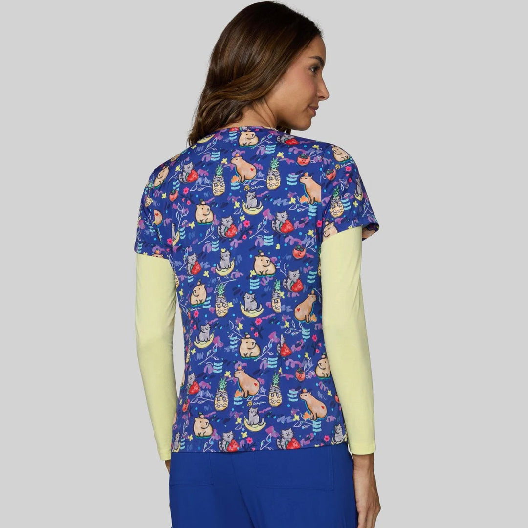Koi Womens Printed Scrub Top - Capybara