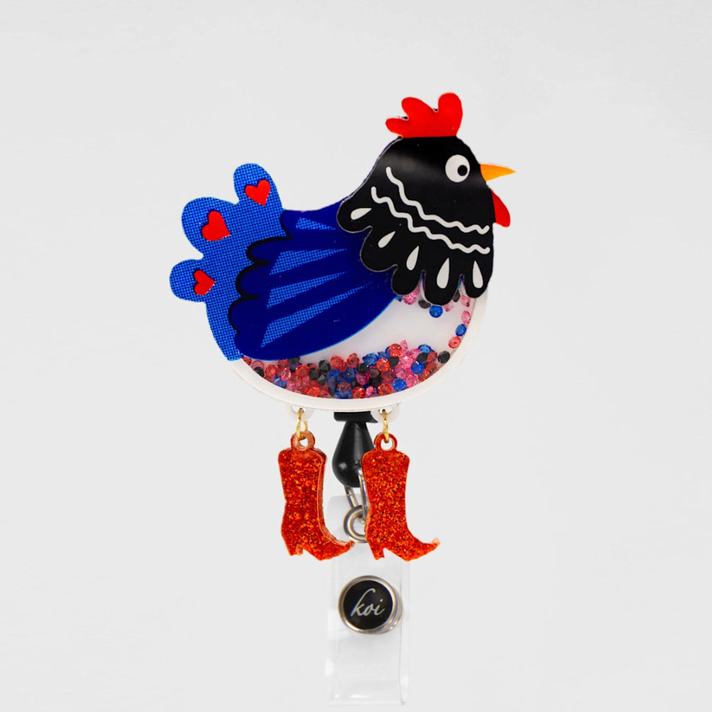 Koi Retractable ID Badge - Cowboy Chicken