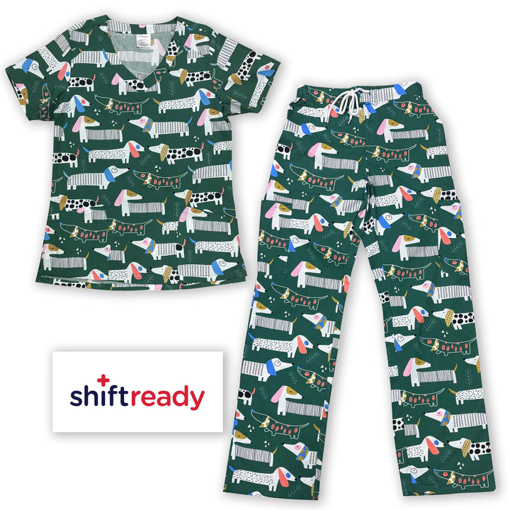 Unisex Shiftready Dogs on the Green Scrub Set