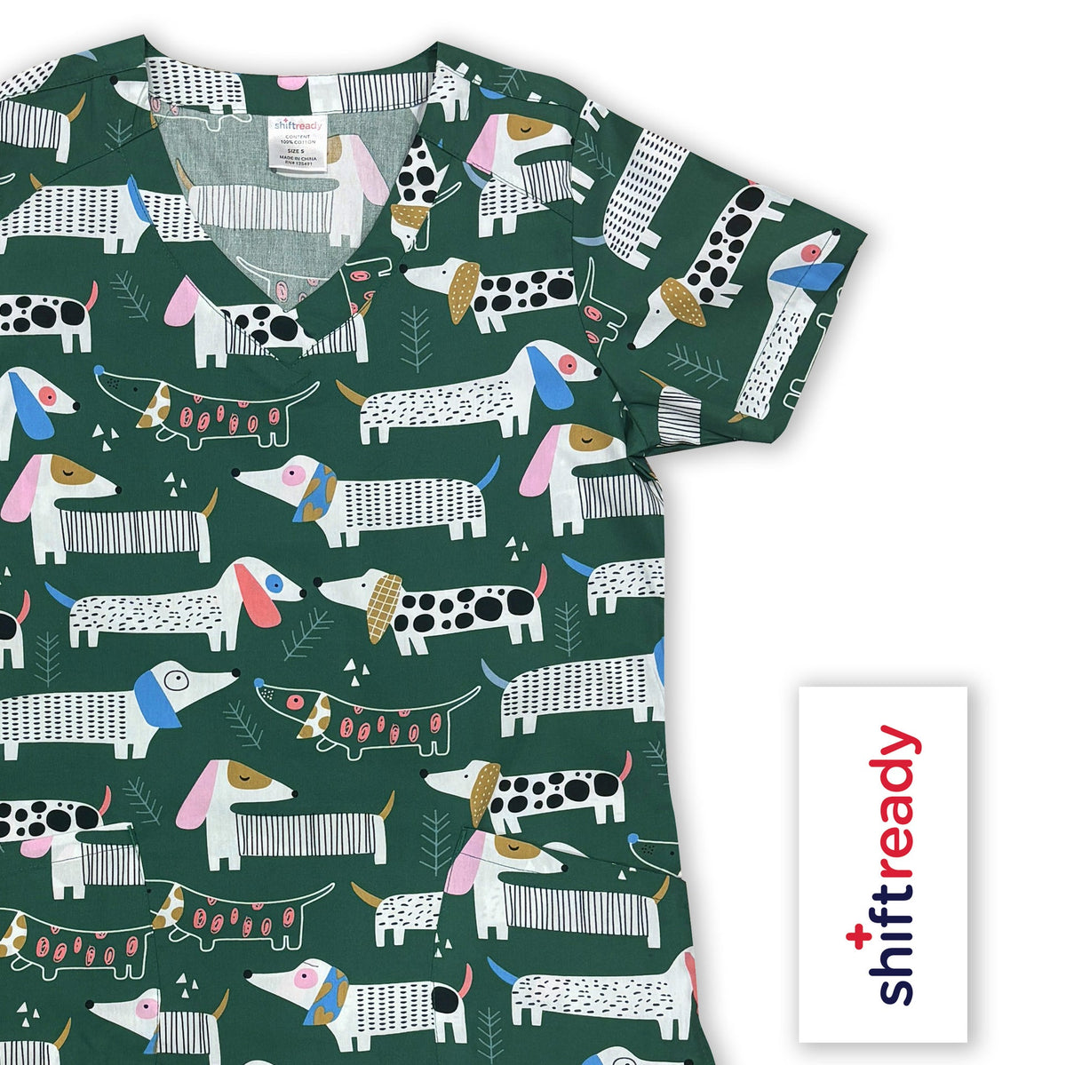 Unisex Shiftready Dogs on the Green Scrub Top