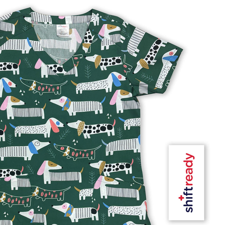 Unisex Shiftready Dogs on the Green Scrub Top