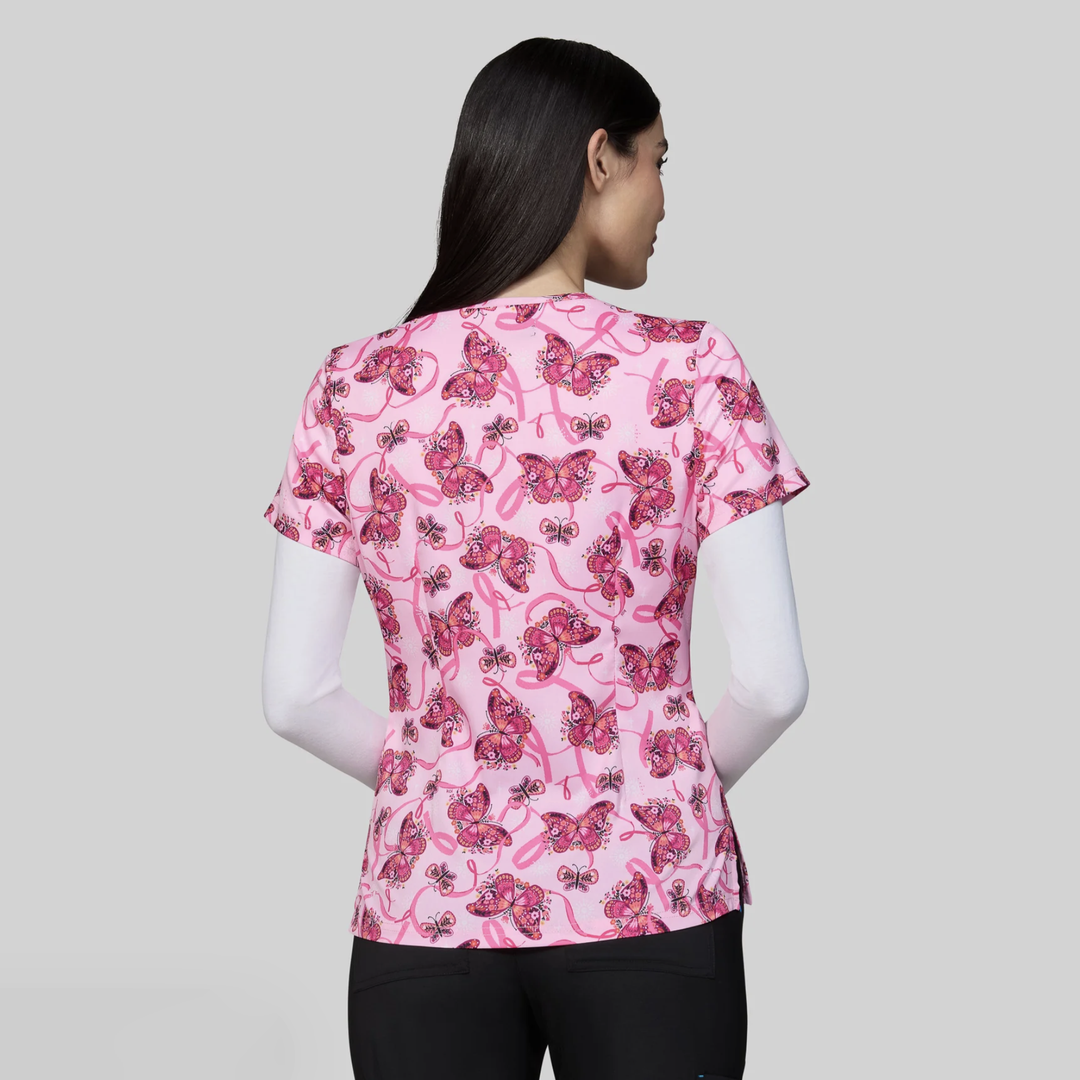 Koi Womens Printed Scrub Top - Floating Ribbons