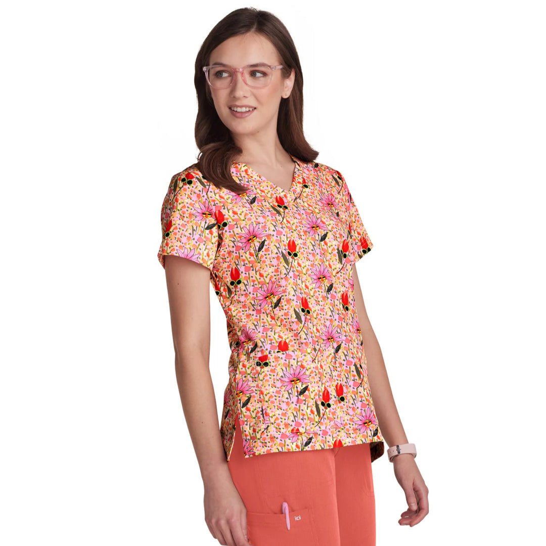 Womens Printed Scrub Top - Flower Babes - XXS | 5XL