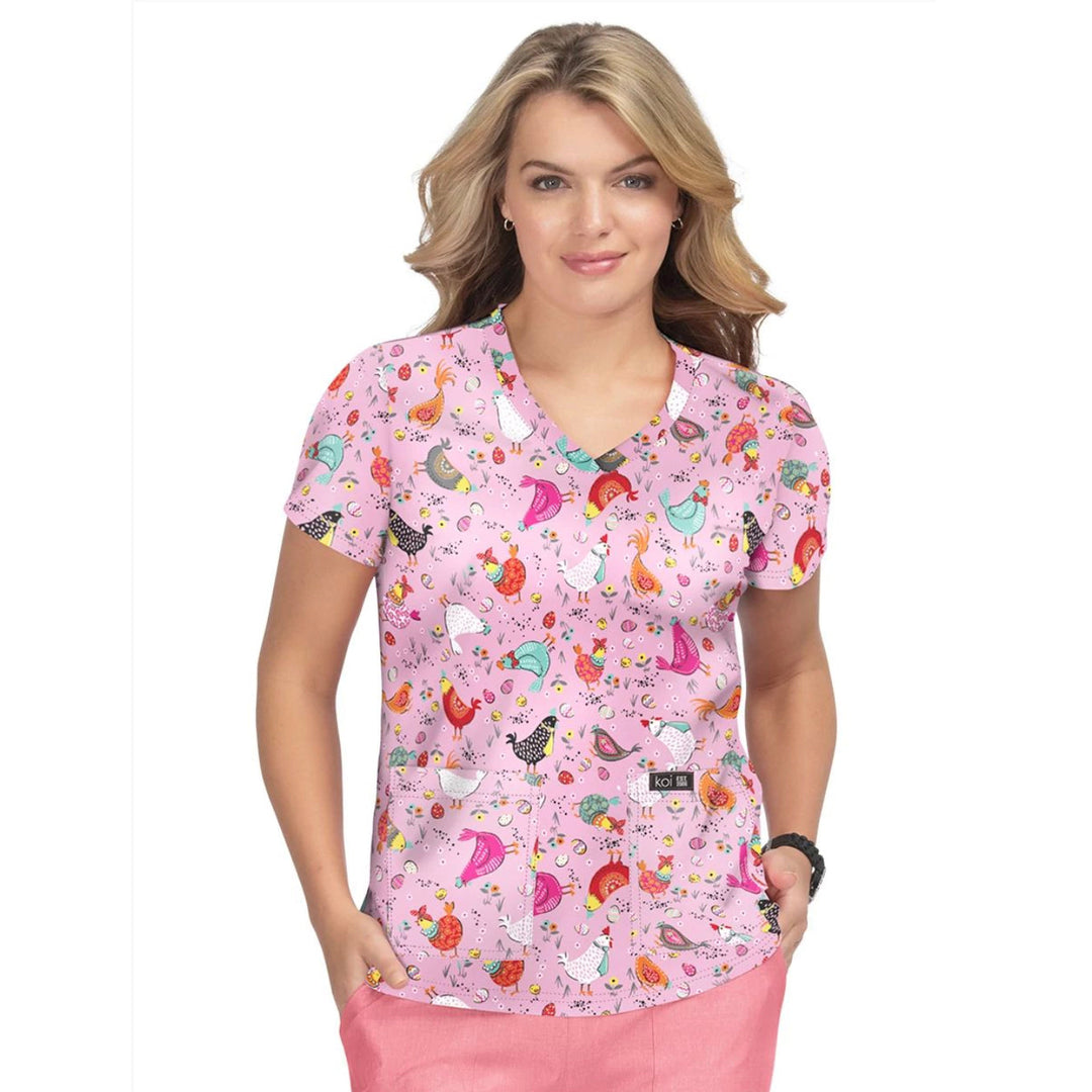 Womens Printed Scrub Top - Hen House - XXS