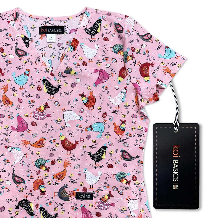 Womens Printed Scrub Top - Hen House - XXS