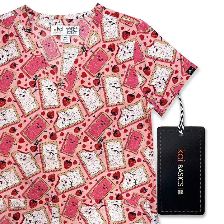 Koi Womens Printed Scrub Top - I Love You From The Bottom Of My Tart