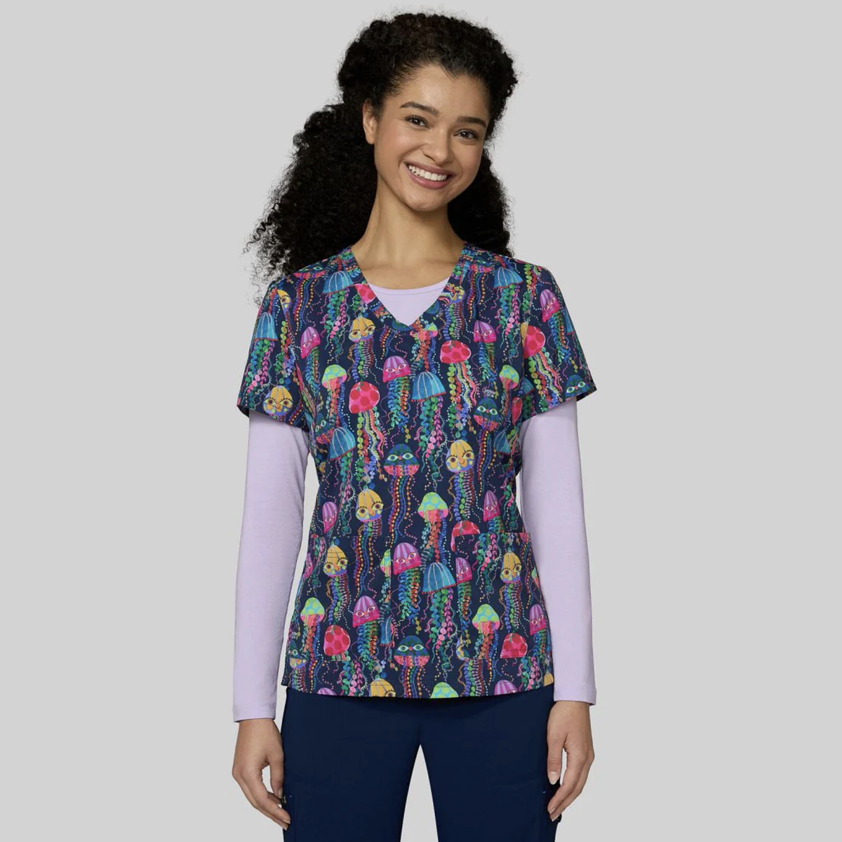Koi Womens Printed Scrub Top - Jellyfish Eyes
