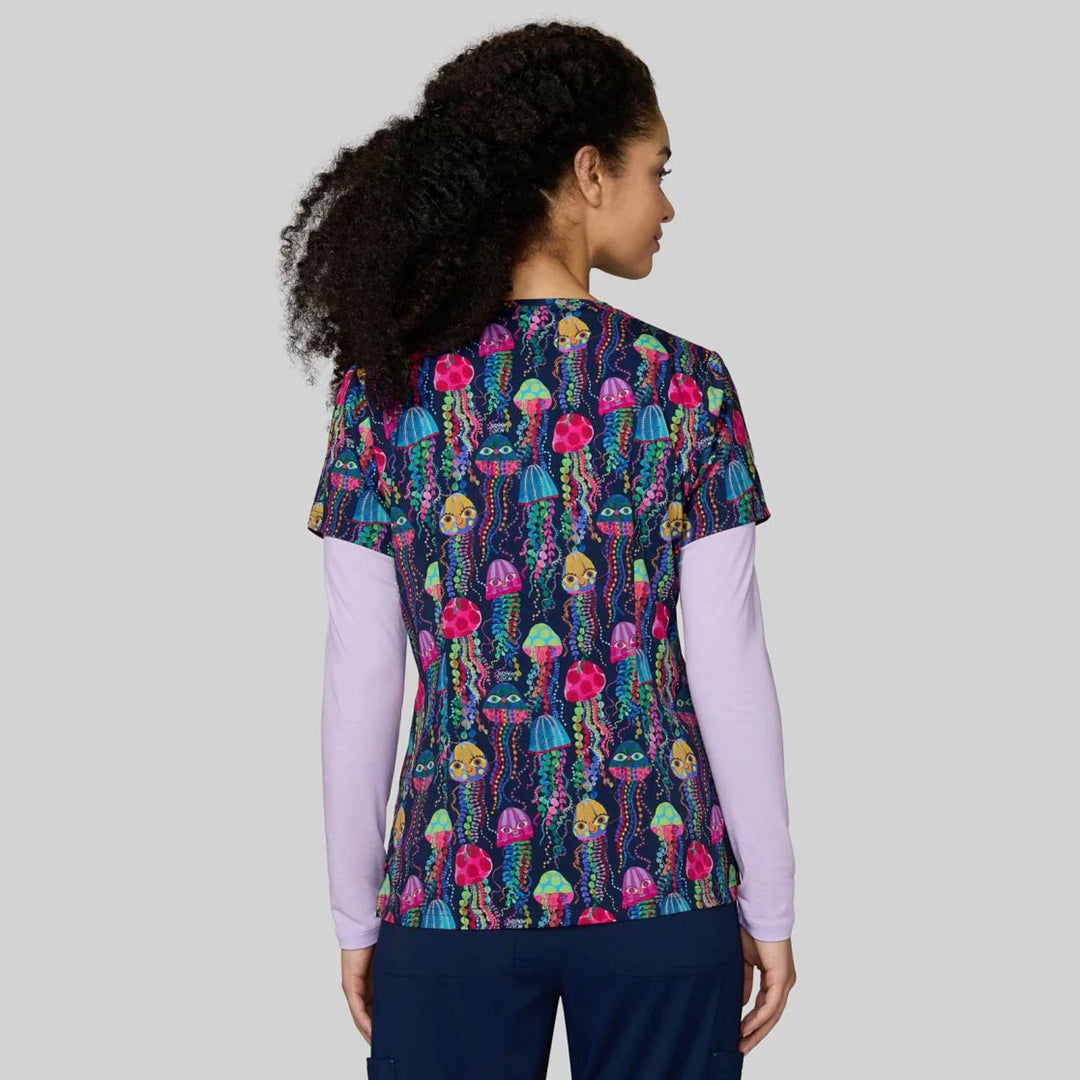 Koi Womens Printed Scrub Top - Jellyfish Eyes