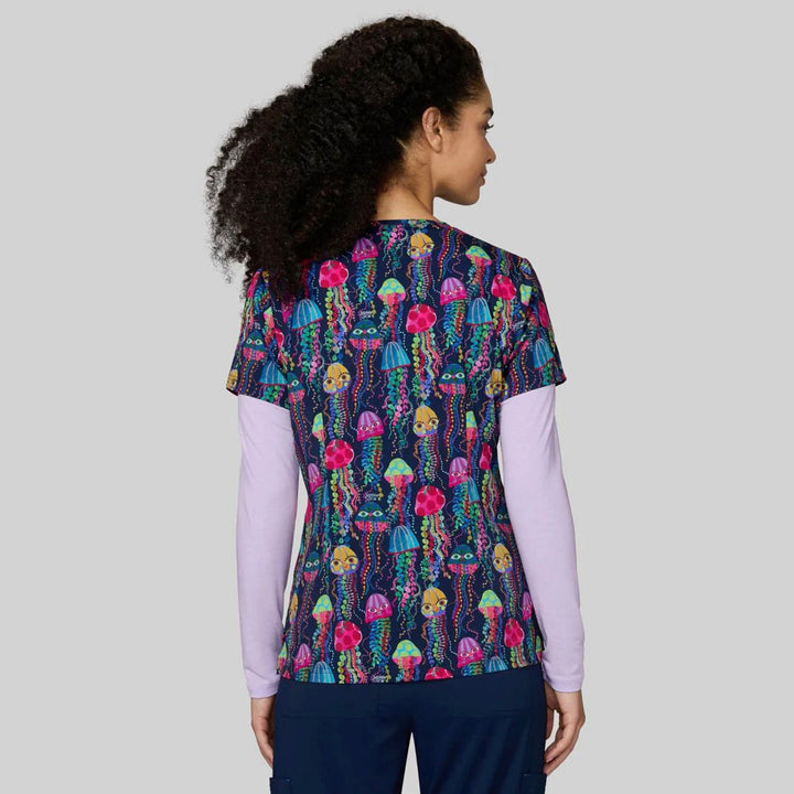 Koi Womens Printed Scrub Top - Jellyfish Eyes
