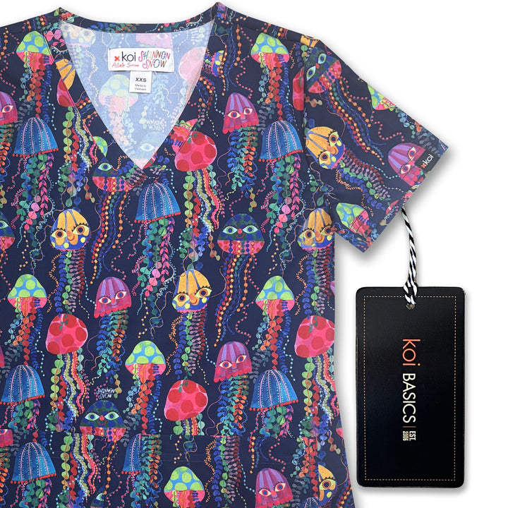 Koi Womens Printed Scrub Top - Jellyfish Eyes