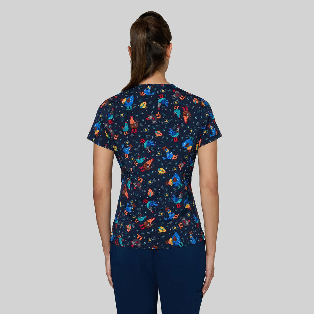 Koi Womens Printed Scrub Top - Cowboy Chicken
