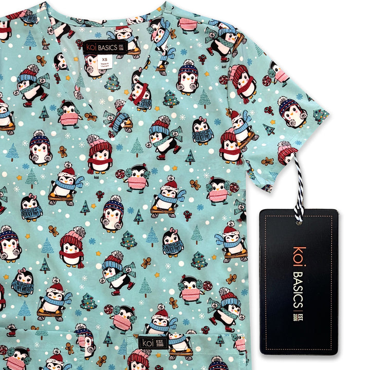 Koi Womens Printed Scrub Top - Penguins