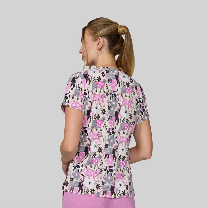 Koi Womens Printed Scrub Top - Everyday Floral Cats