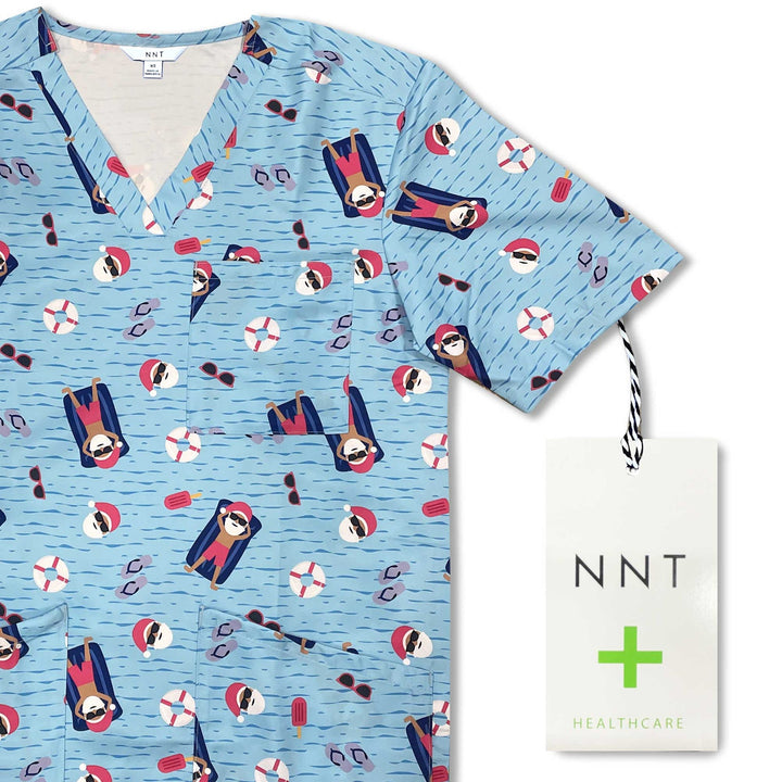 NNT - Unisex Printed Scrub Top - Blue Pool Party