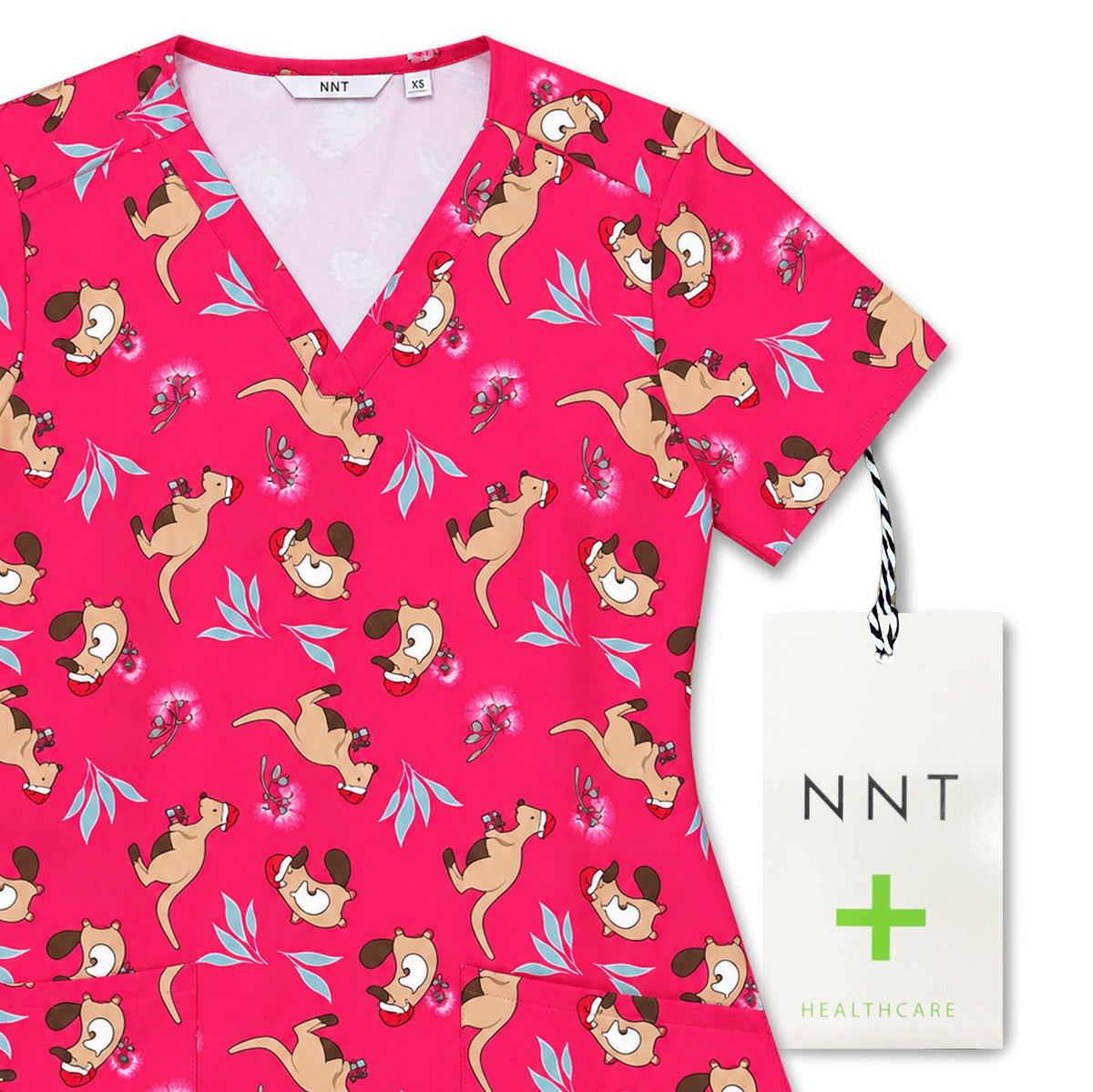 CATL1K - Womens NNT Native Xmas Print Scrub Top