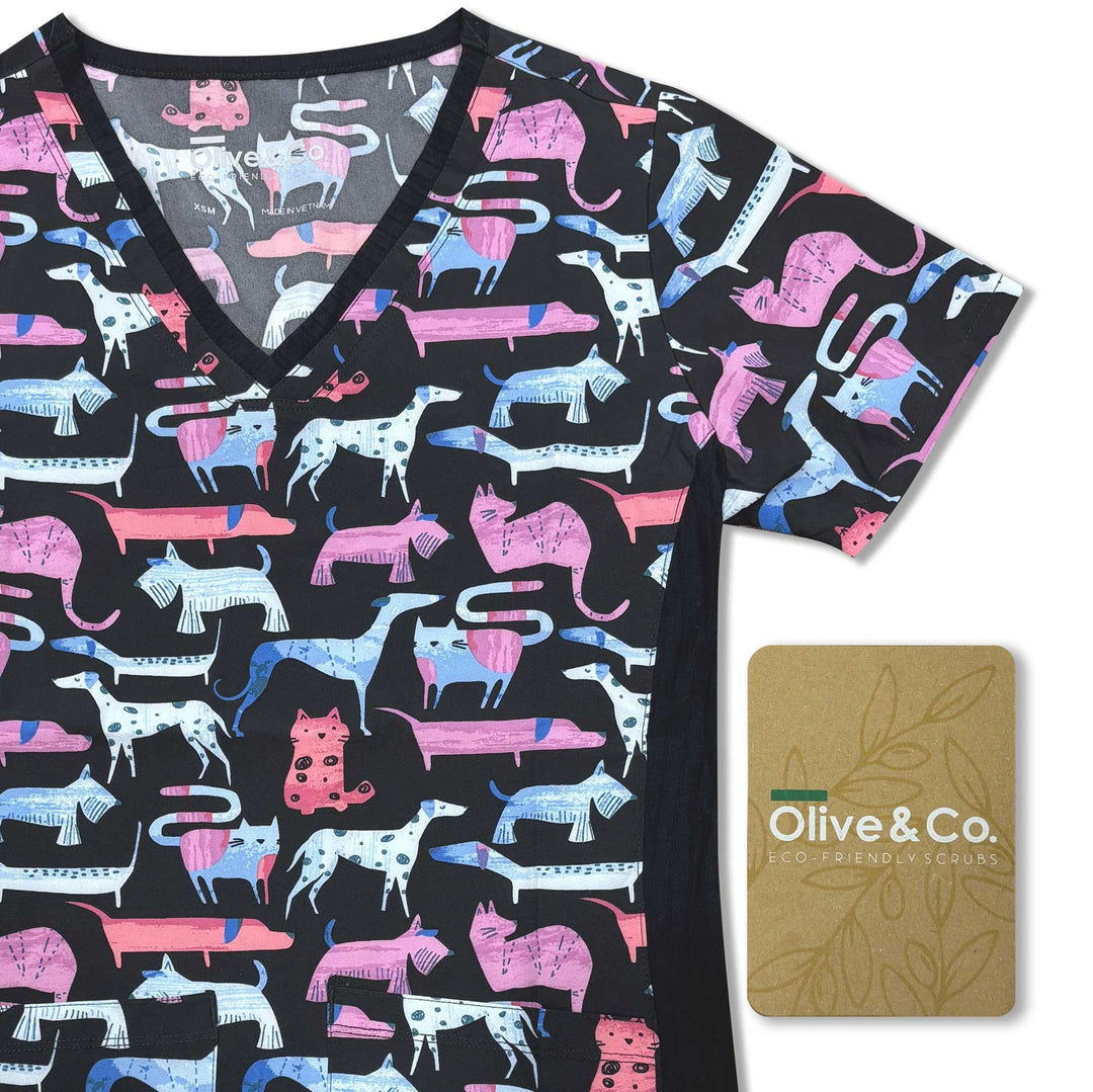  Womens Printed Scrub Top - Precious Pets