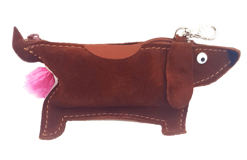 Suede Dachsund Doggy-do bag holder - Brown