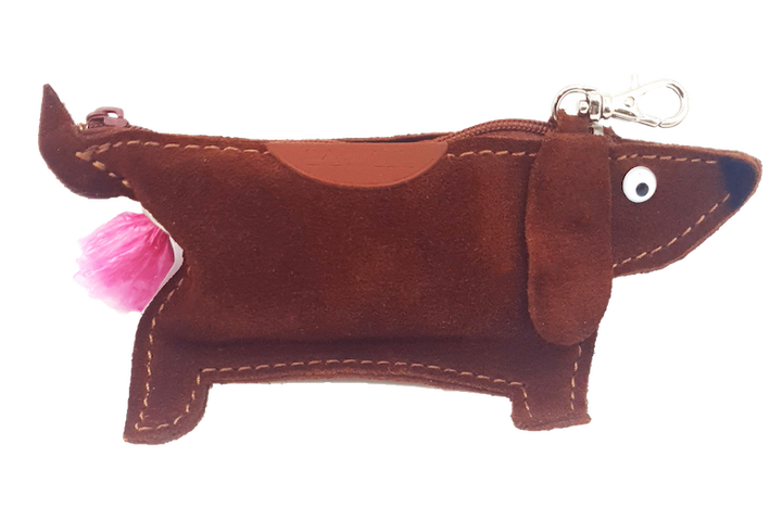 Suede Dachsund Doggy-do bag holder - Brown